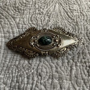 Vintage silver and teal hair barrette